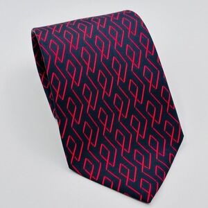 GUCCI‎ Made In Italy Navy Blue Red Geometric 100% Silk Neck Tie Mens